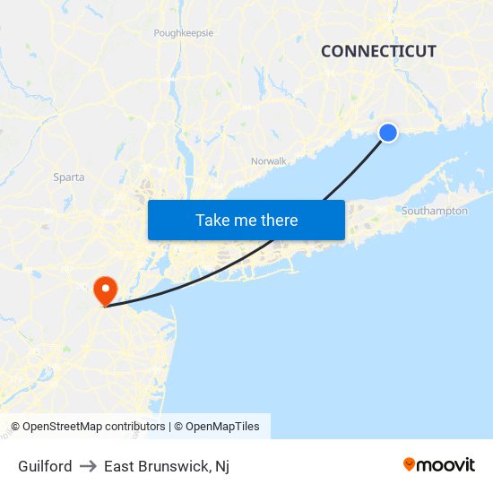 Guilford to East Brunswick, Nj map