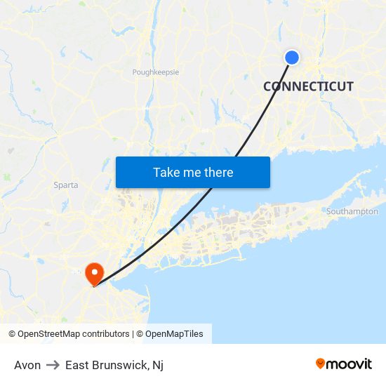 Avon to East Brunswick, Nj map