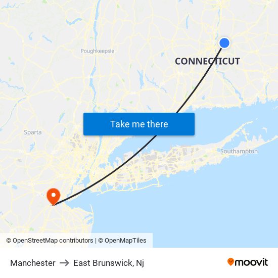 Manchester to East Brunswick, Nj map