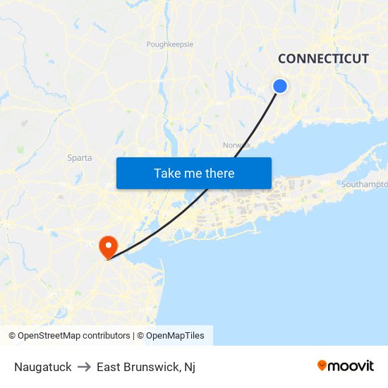 Naugatuck to East Brunswick, Nj map