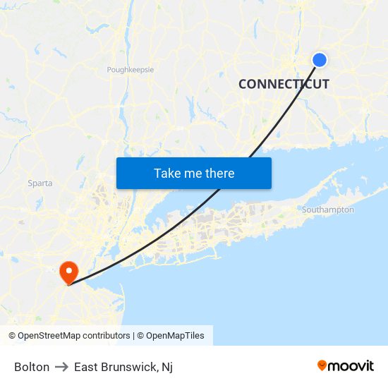 Bolton to East Brunswick, Nj map