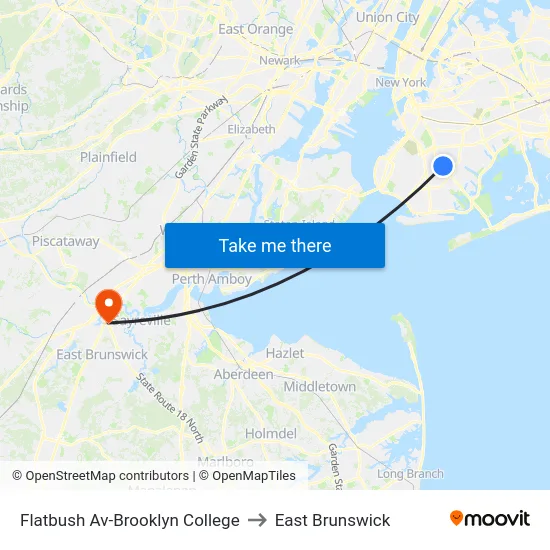 Flatbush Av-Brooklyn College to East Brunswick map