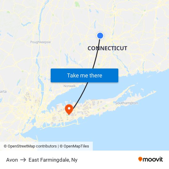 Avon to East Farmingdale, Ny map