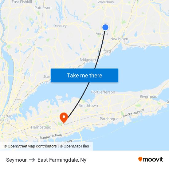 Seymour to East Farmingdale, Ny map