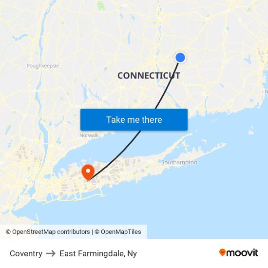 Coventry to East Farmingdale, Ny map