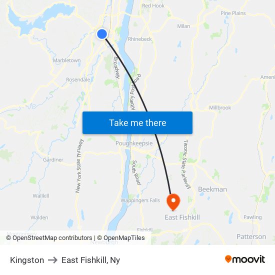 Kingston to East Fishkill, Ny map