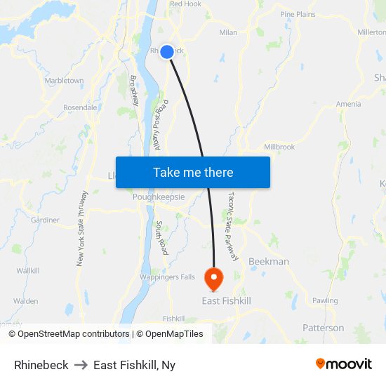 Rhinebeck to East Fishkill, Ny map