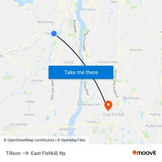 Tillson to East Fishkill, Ny map