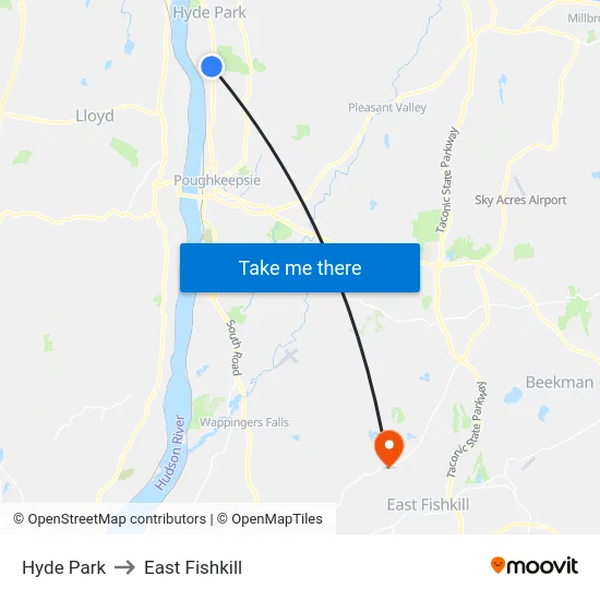 Hyde Park to East Fishkill map