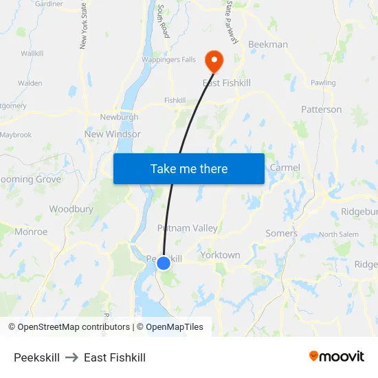 Peekskill to East Fishkill map