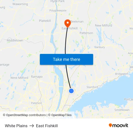 White Plains to East Fishkill map