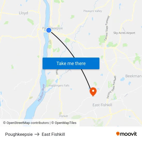 Poughkeepsie to East Fishkill map