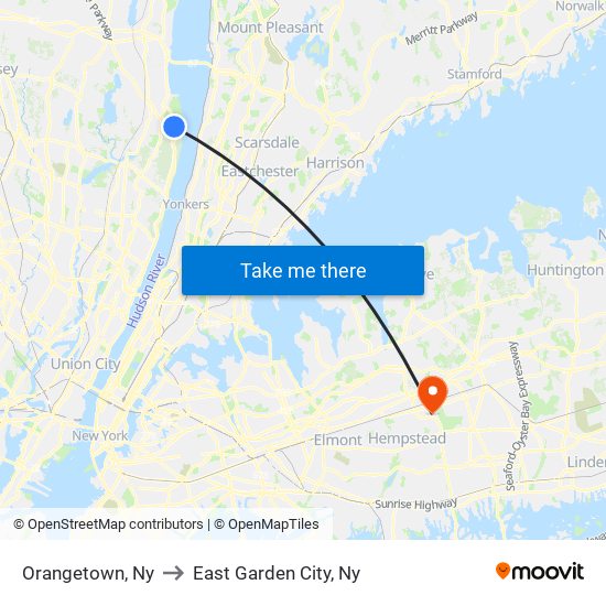 Orangetown, Ny to East Garden City, Ny map