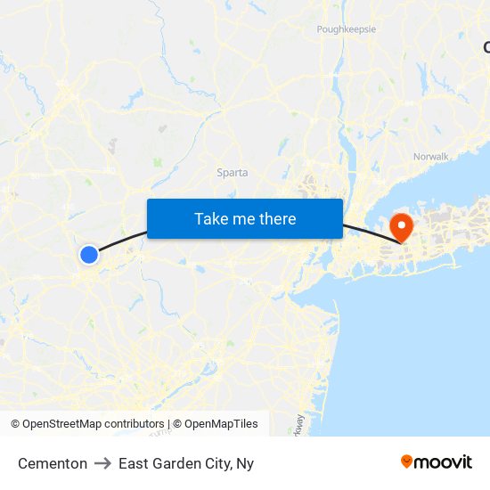 Cementon to East Garden City, Ny map