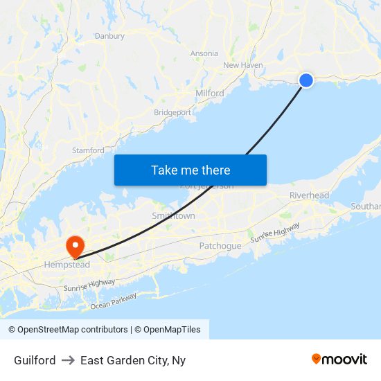 Guilford to East Garden City, Ny map