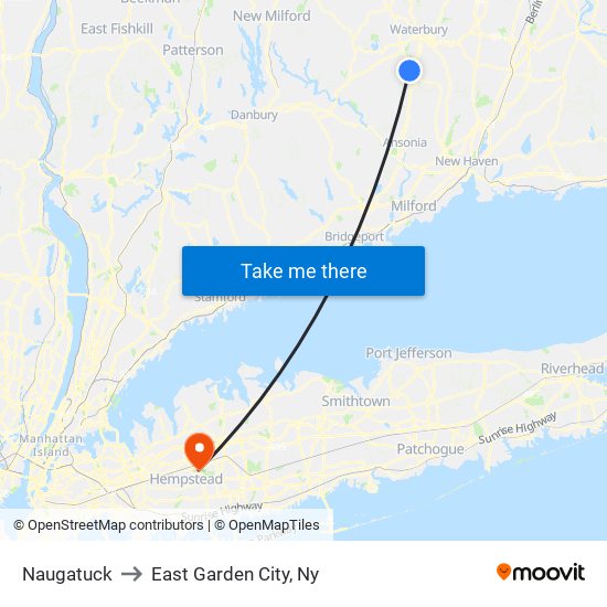 Naugatuck to East Garden City, Ny map