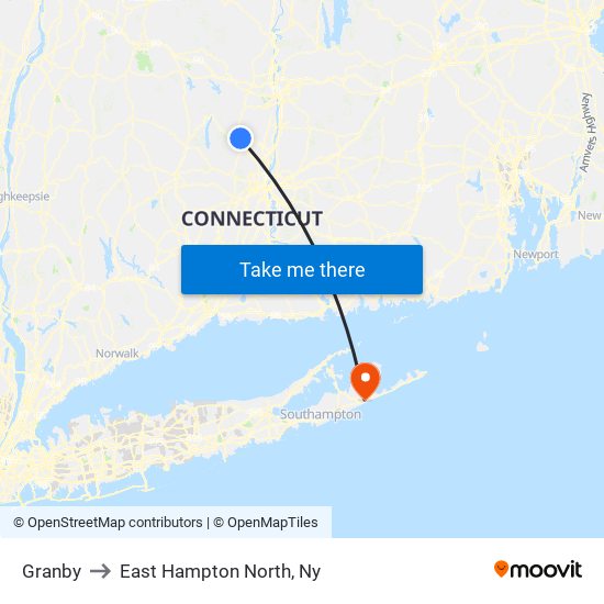 Granby to East Hampton North, Ny map