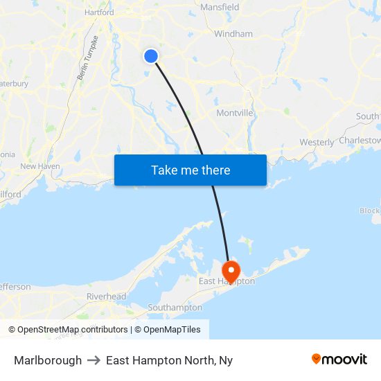 Marlborough to East Hampton North, Ny map