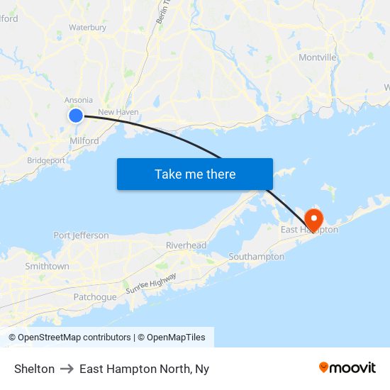 Shelton to East Hampton North, Ny map