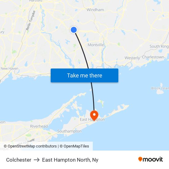 Colchester to East Hampton North, Ny map