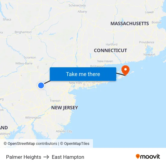 Palmer Heights to East Hampton map