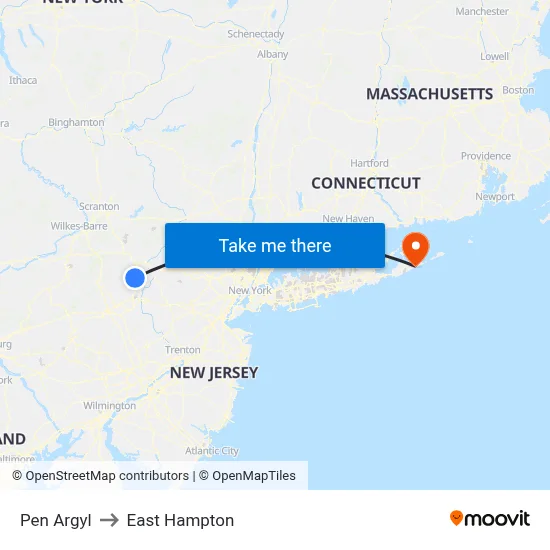 Pen Argyl to East Hampton map
