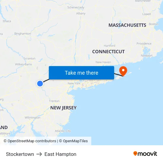 Stockertown to East Hampton map