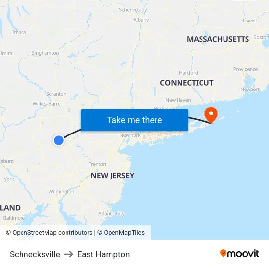 Schnecksville to East Hampton map