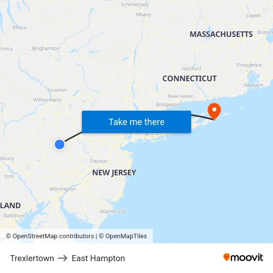 Trexlertown to East Hampton map