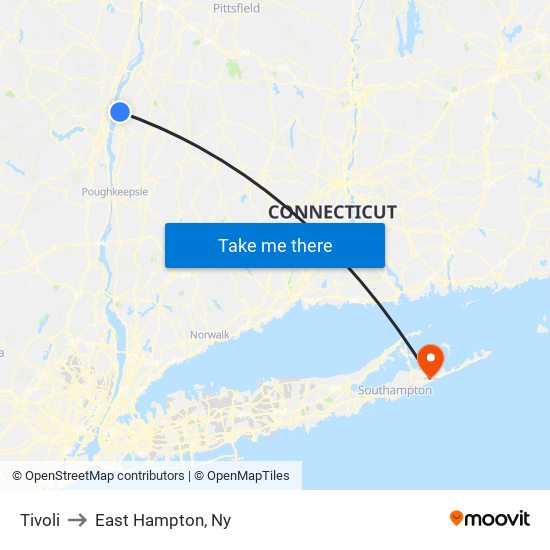 Tivoli to East Hampton, Ny map