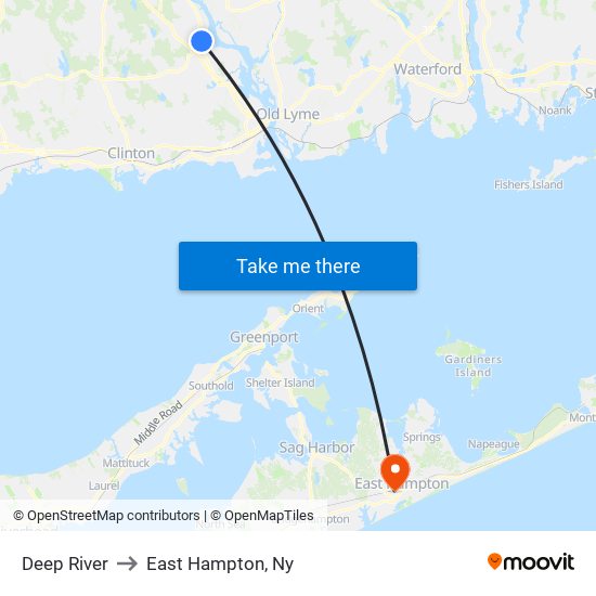 Deep River to East Hampton, Ny map