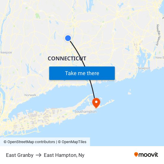 East Granby to East Hampton, Ny map