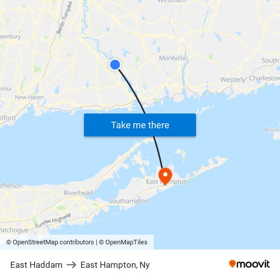 East Haddam to East Hampton, Ny map