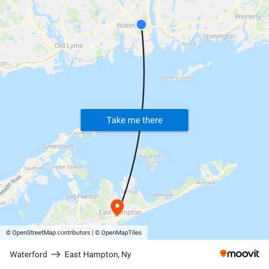 Waterford to East Hampton, Ny map