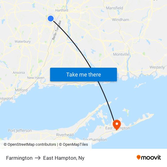 Farmington to East Hampton, Ny map