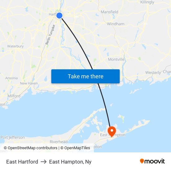 East Hartford to East Hampton, Ny map