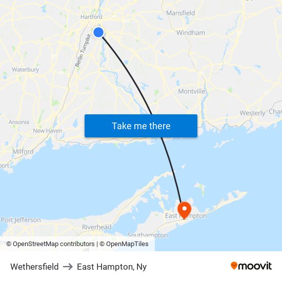 Wethersfield to East Hampton, Ny map