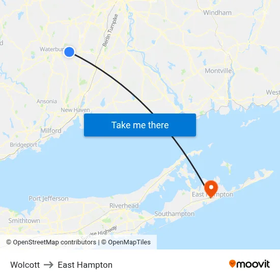 Wolcott to East Hampton map