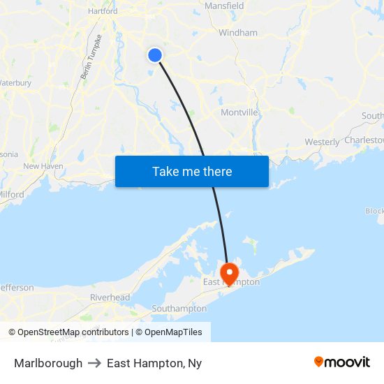 Marlborough to East Hampton, Ny map