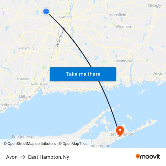 Avon to East Hampton, Ny map