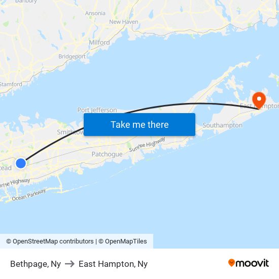 Bethpage, Ny to East Hampton, Ny map