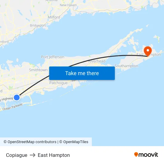 Copiague to East Hampton map