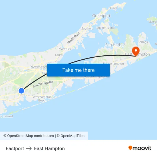 Eastport to East Hampton map