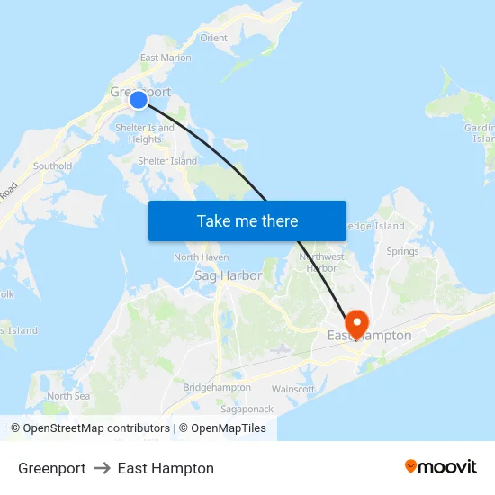 Greenport to East Hampton map