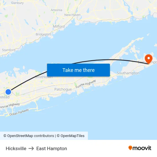 Hicksville to East Hampton map
