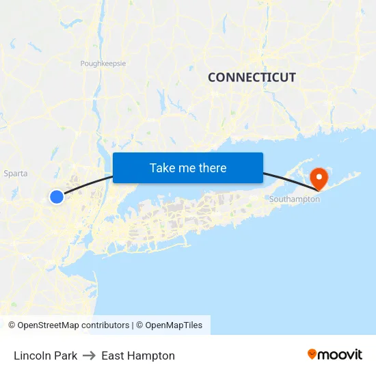 Lincoln Park to East Hampton map