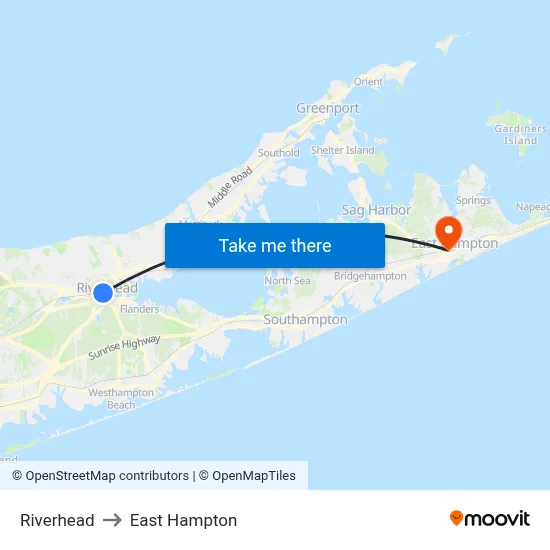 Riverhead to East Hampton map