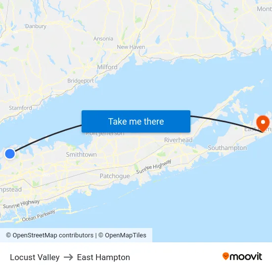 Locust Valley to East Hampton map