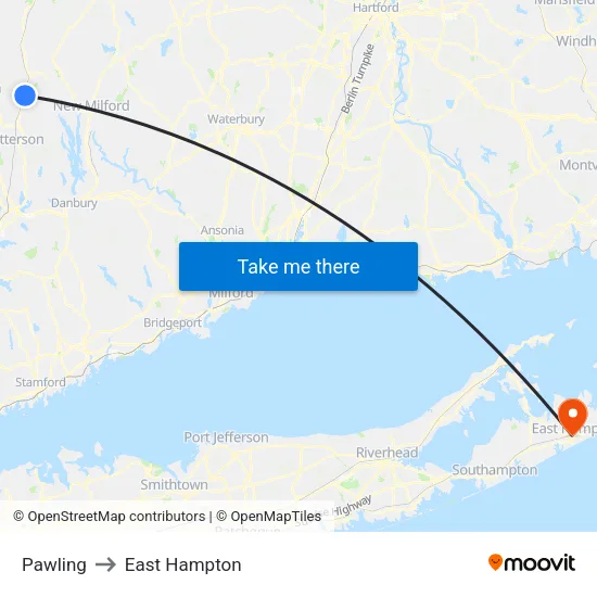 Pawling to East Hampton map