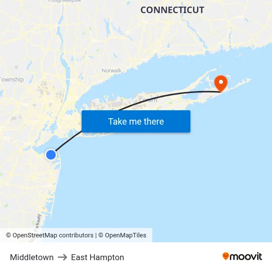 Middletown to East Hampton map